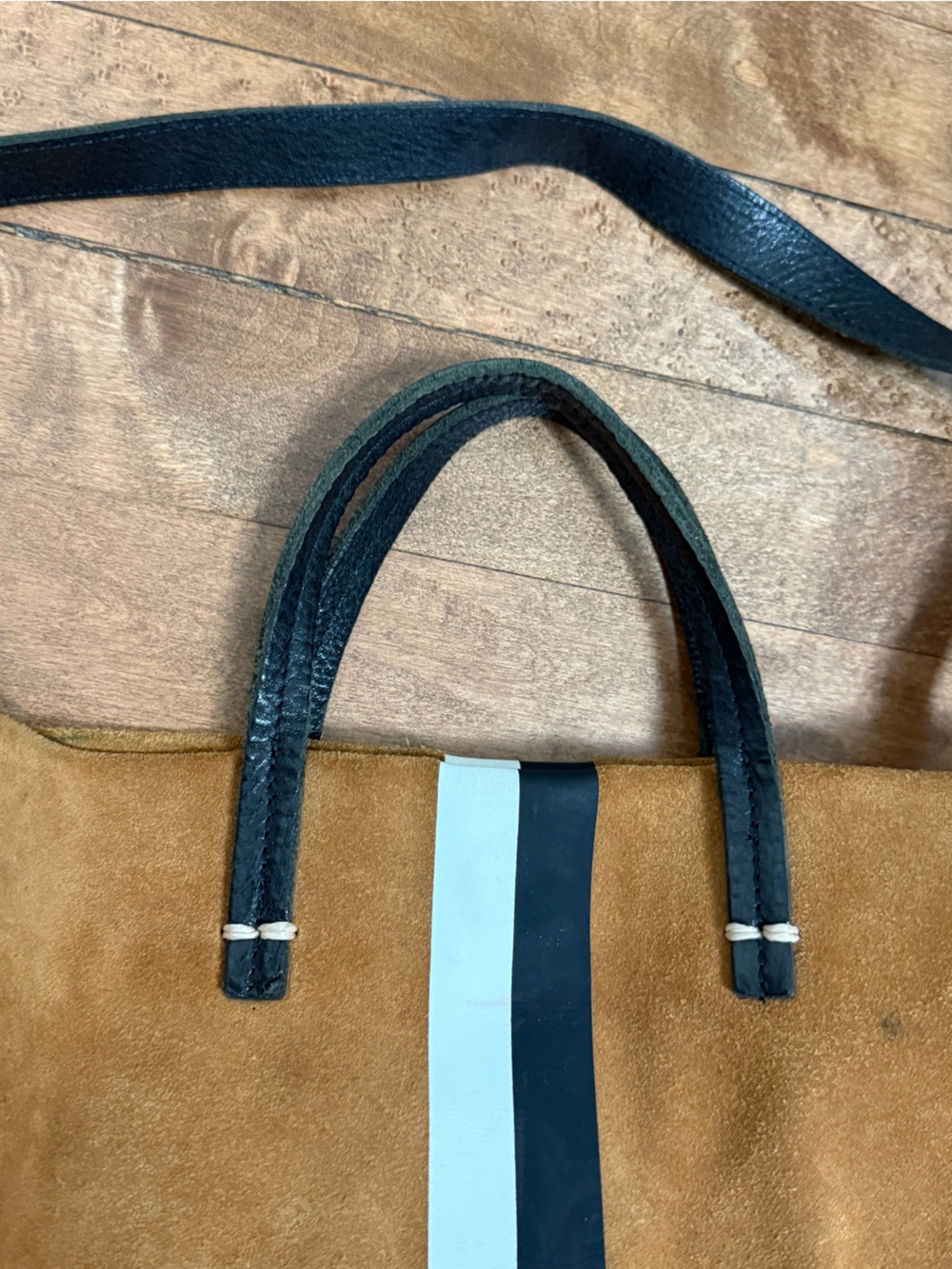 Clare V Tan Suede Tote with Black and Cream Stripe - Picture 8 of 10